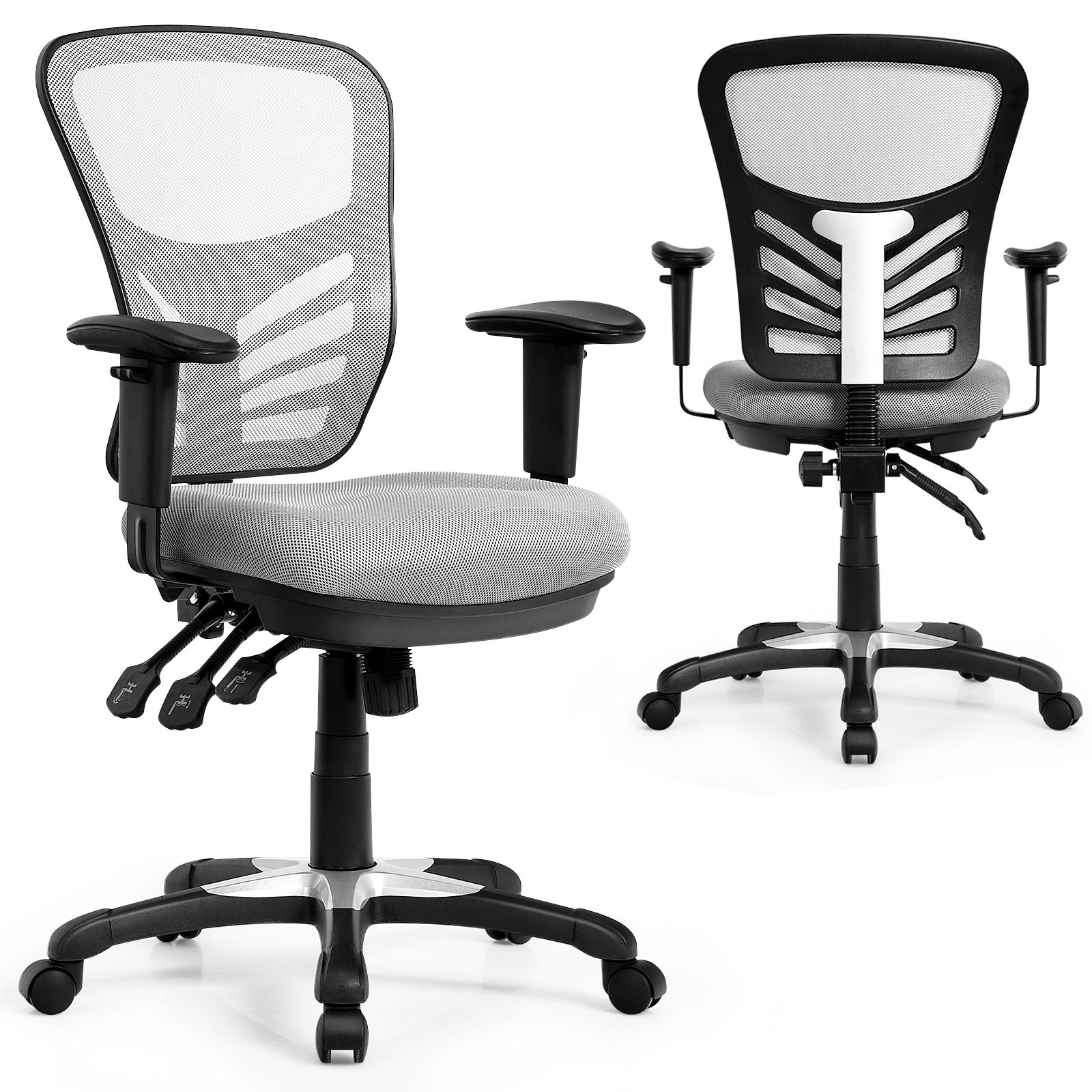 Ergonomic Reclining Mesh Office Chair with 3-Paddle Control Grey
